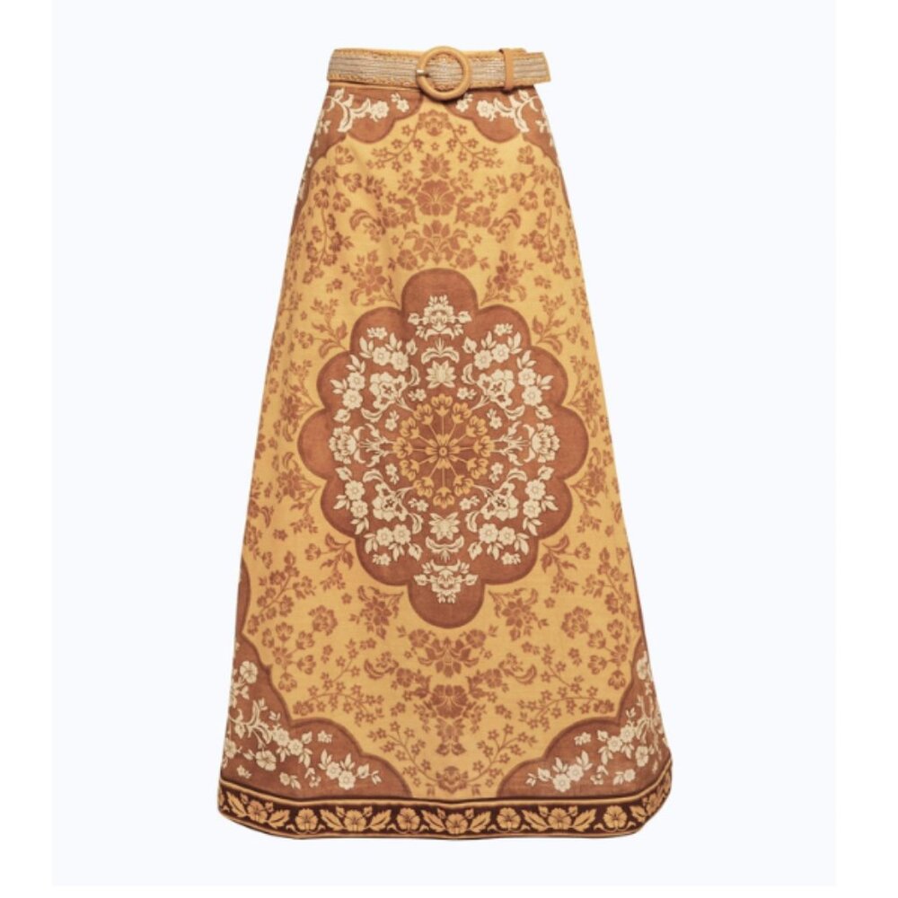 Zimmermann Raie Floral Cotton Maxi Skirt Sz AUS 3 US 10 $550 Orange Brow…